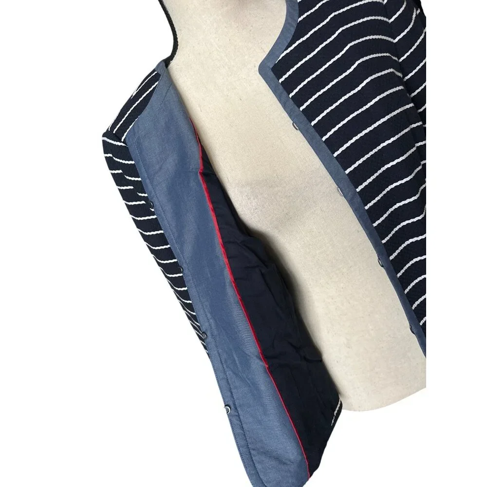 NWT Talbots Navy White Striped Blazer Eye Hook Front Close Cotton Jacket Size 12
